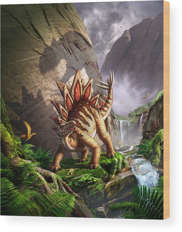 Stegosaurus Wood Print featuring the digital art Against the Wall by Jerry LoFaro