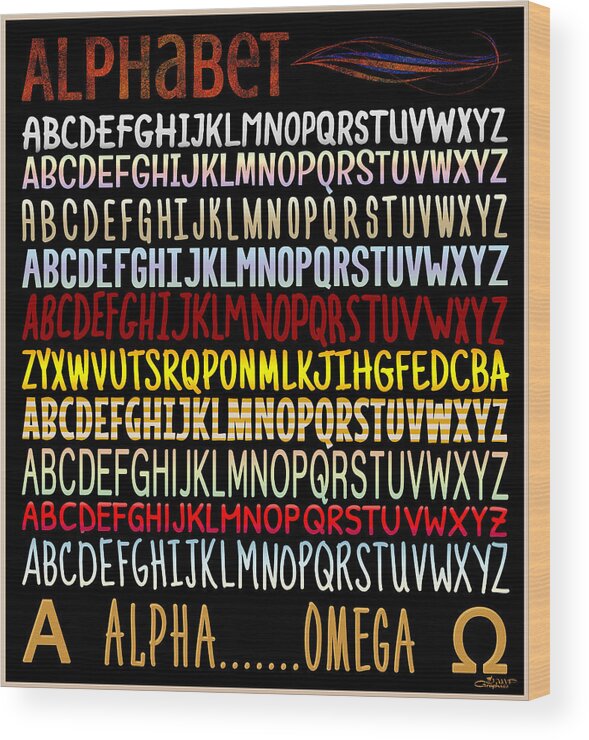 Fine Wood Print featuring the digital art Alphabet by Jutta Maria Pusl