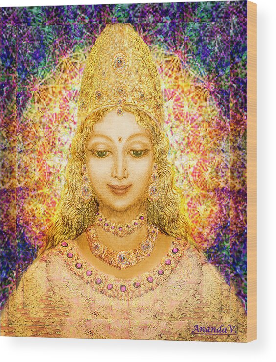 Mandala Wood Print featuring the mixed media Angel of Beauty in Blue by Ananda Vdovic