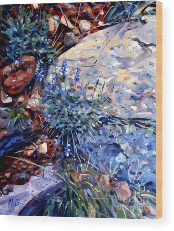 Blue Lupens Wood Print featuring the painting Arizona Flora Study by Donald Maier