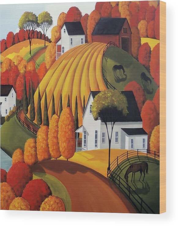 Landscape Wood Print featuring the painting Autumn Glory - country modern landscape by Debbie Criswell