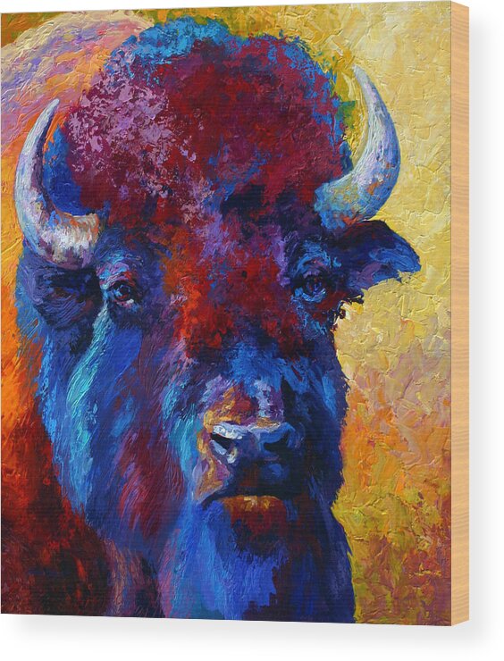 Wildlife Wood Print featuring the painting Bison Boss by Marion Rose