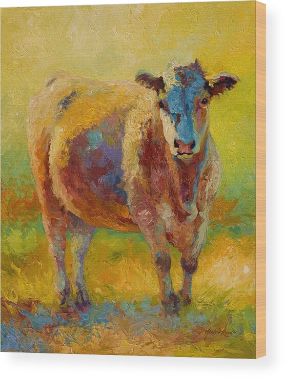 Western Wood Print featuring the painting Blondie - Cow by Marion Rose