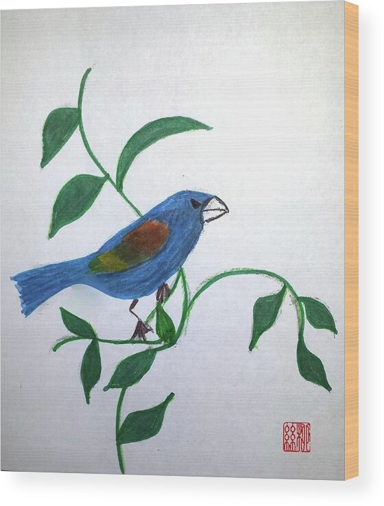 Helps Us To Recognize Our Own Voice And Internal Power Wood Print featuring the painting Blue Grosbeak by Margaret Welsh Willowsilk