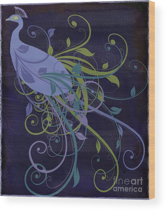Peacock Wood Print featuring the painting Blue Peacock Art Nouveau by Mindy Sommers