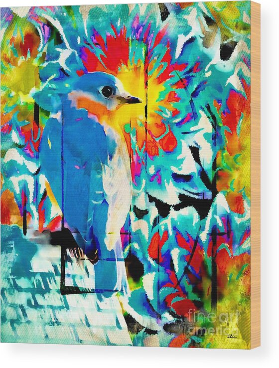 Bluebird Wood Print featuring the mixed media Bluebird Pop Art by Tina LeCour