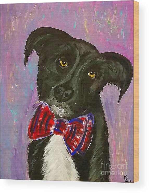 Dog Wood Print featuring the painting Bow Tie Boy by Ania M Milo