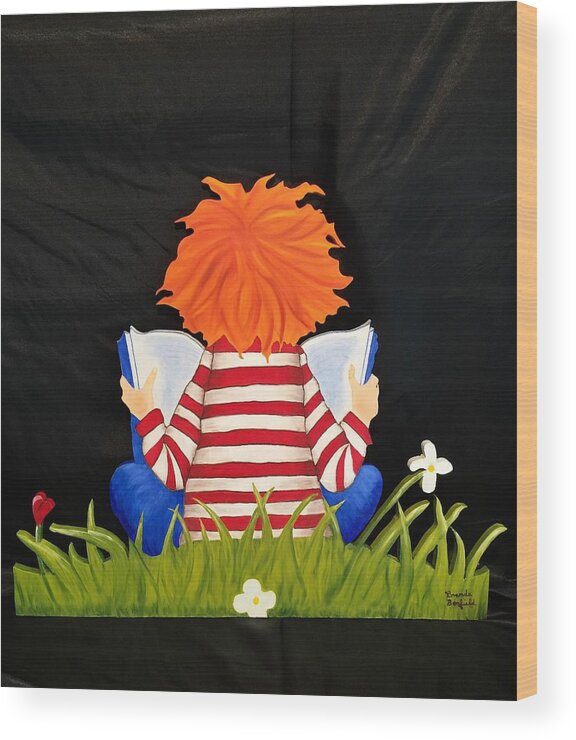 Boy Wood Print featuring the painting Boy Reading Book by Brenda Bonfield