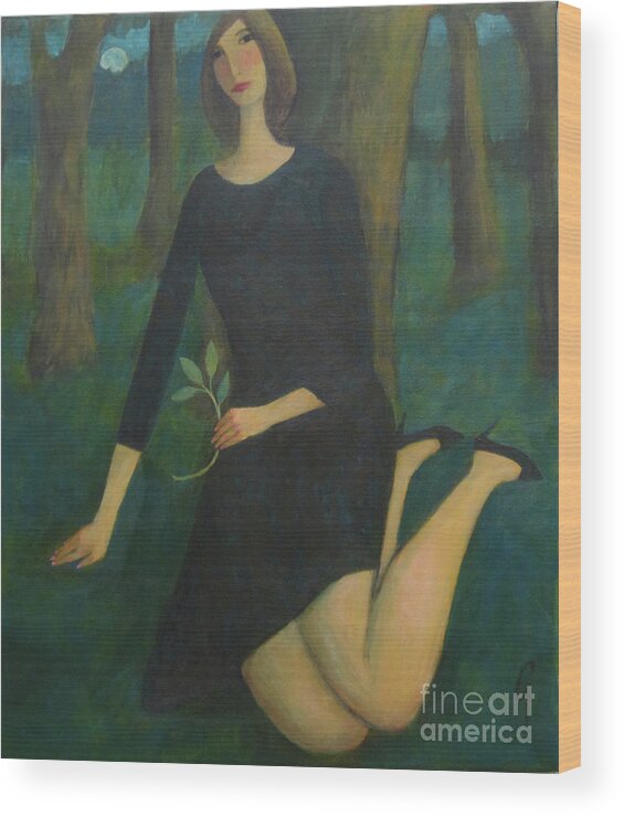Woods. Woman Wood Print featuring the painting Break In The Evening by Glenn Quist