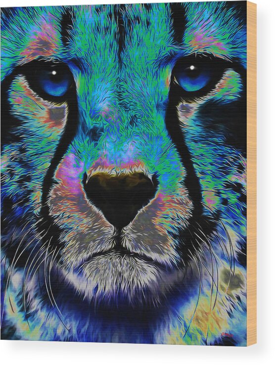 African Wood Print featuring the digital art Colorful Cheetah by Gregory Murray