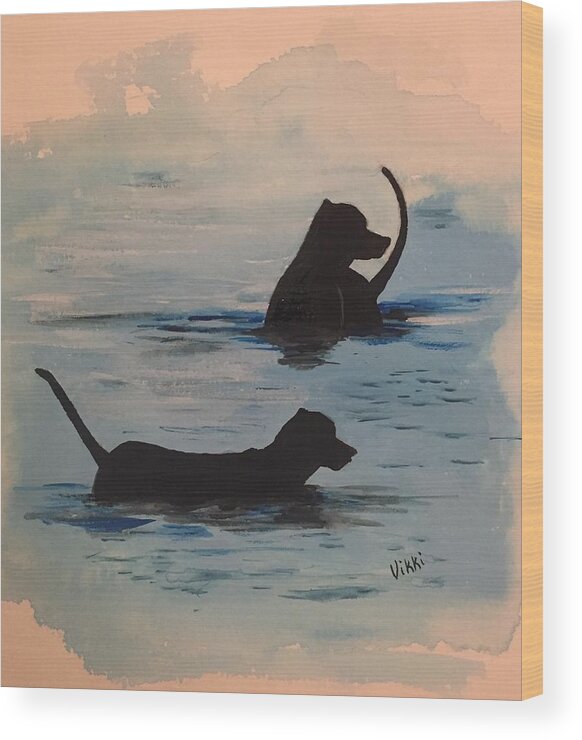 Dogs Wood Print featuring the painting Cooling Off by Vikki Angel