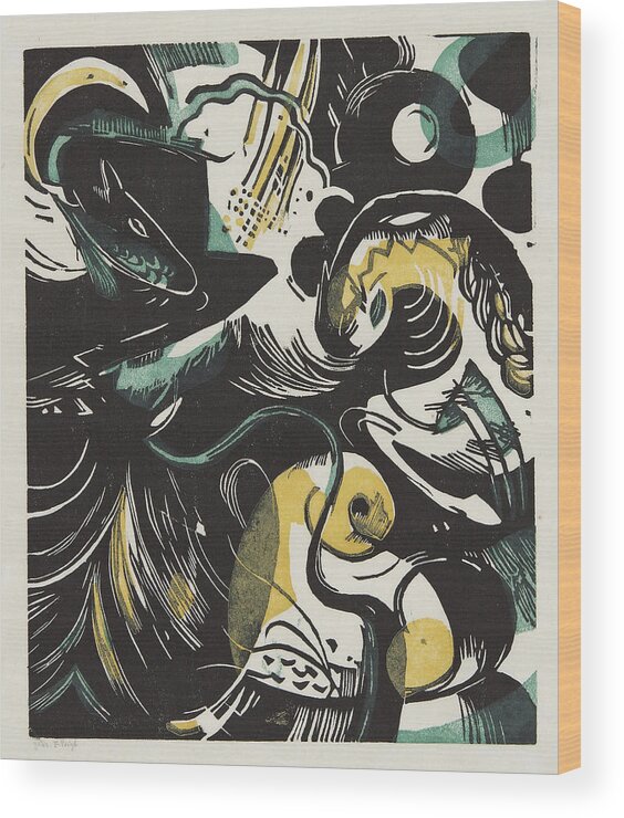 Franz Marc Wood Print featuring the drawing Creation History II by Franz Marc