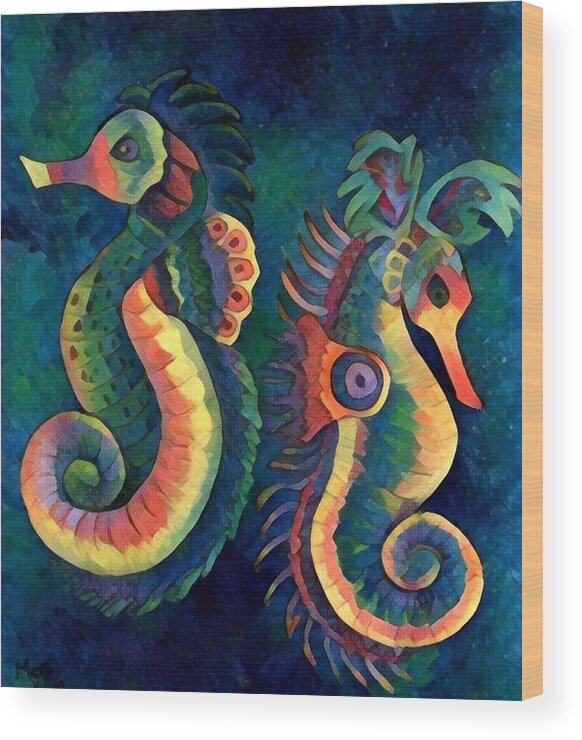 Sea Horses Wood Print featuring the painting Digital water horse 2 by Megan Walsh
