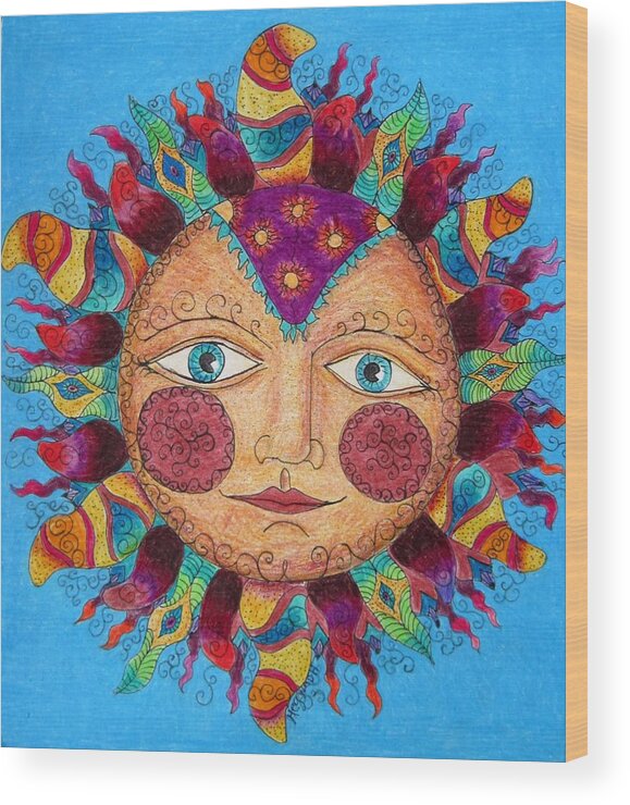 Tangles Wood Print featuring the drawing Festive Sun by Megan Walsh