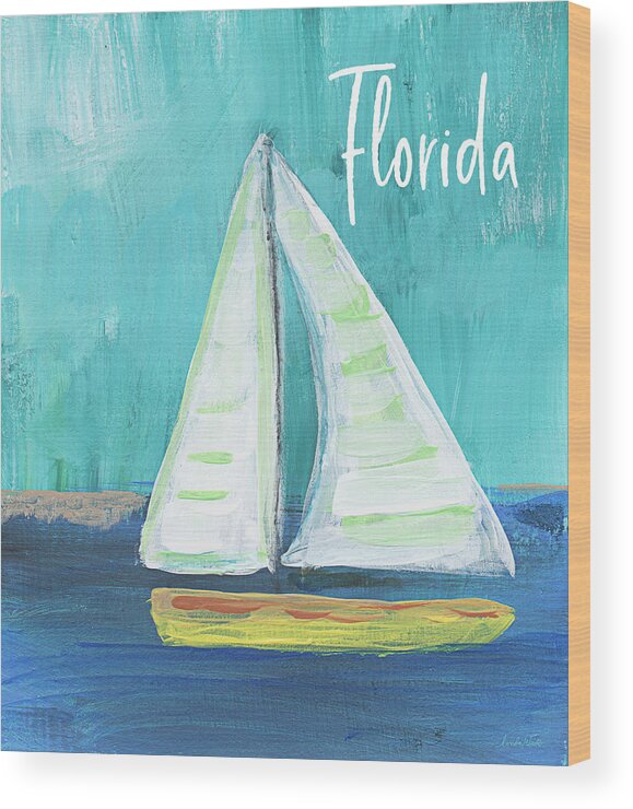 Florida Wood Print featuring the mixed media Florida Sailing 2- Art by Linda Woods by Linda Woods