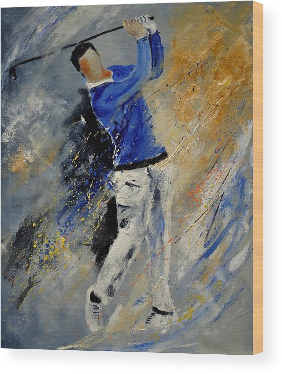 Sports Wood Print featuring the painting Golfplayer by Pol Ledent