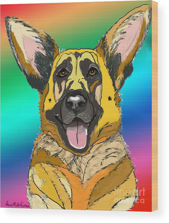 Gsd Wood Print featuring the digital art GSD in Digi Yellow by Ania M Milo