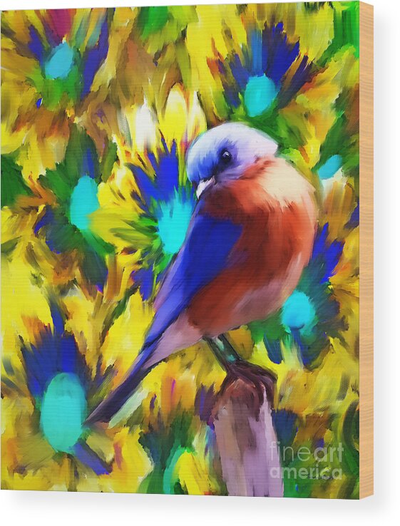  Bluebird Wood Print featuring the painting Handsome Bluebird by Tina LeCour