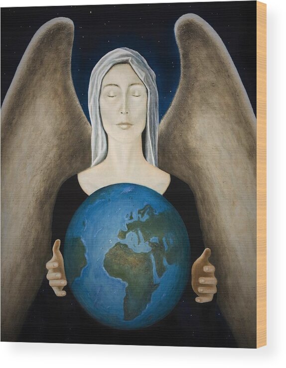 Angel Wood Print featuring the painting Healing the Planet by Nanne Nyander