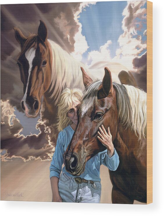 Horses Wood Print featuring the pastel Heaven and Earth by Kim McElroy