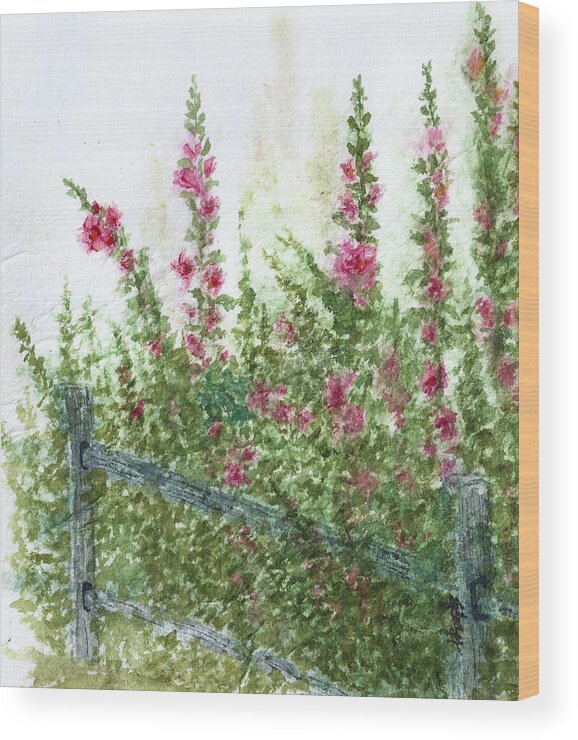 Hollyhocks Wood Print featuring the painting Hollyhocks Standing Tall by Elise Boam