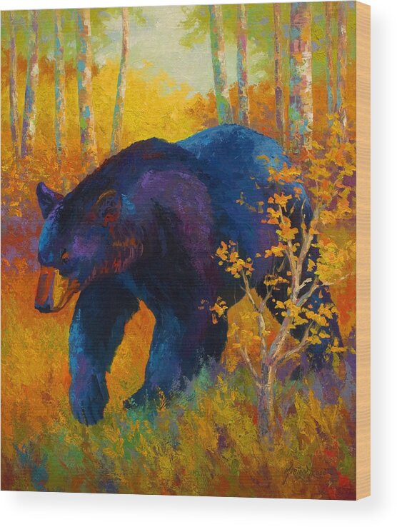 Bear Wood Print featuring the painting In To Spring - Black Bear by Marion Rose