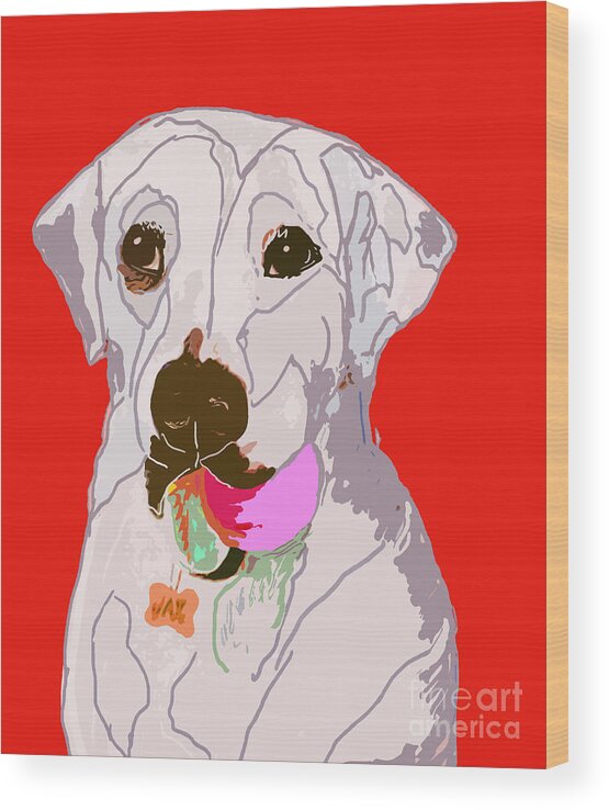 Labrador Wood Print featuring the digital art Jax With Ball in red by Ania M Milo