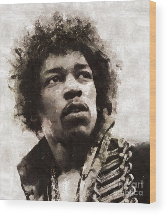 Hollywood Wood Print featuring the painting Jimi Hendrix, Legend by Esoterica Art Agency
