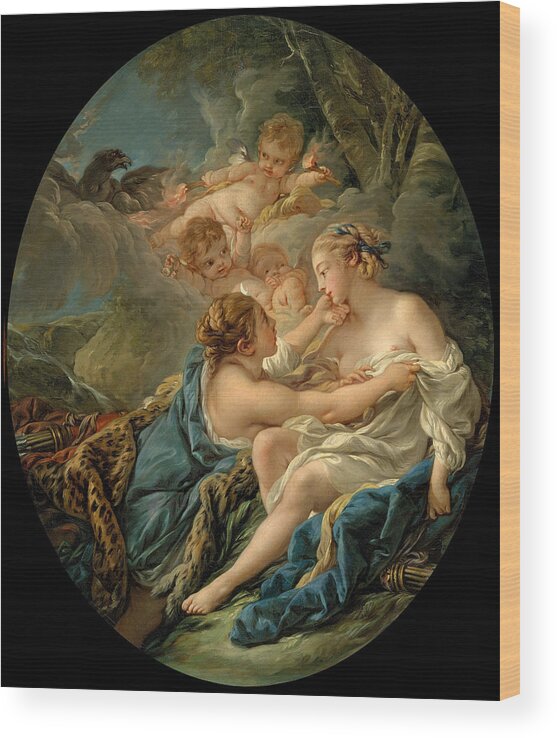 Francois Boucher Wood Print featuring the painting Jupiter in the Guise of Diana and Callisto by Francois Boucher
