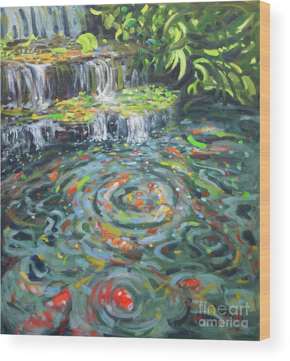 Koi Wood Print featuring the painting Koi Carp, Thailand by Andrew Macara