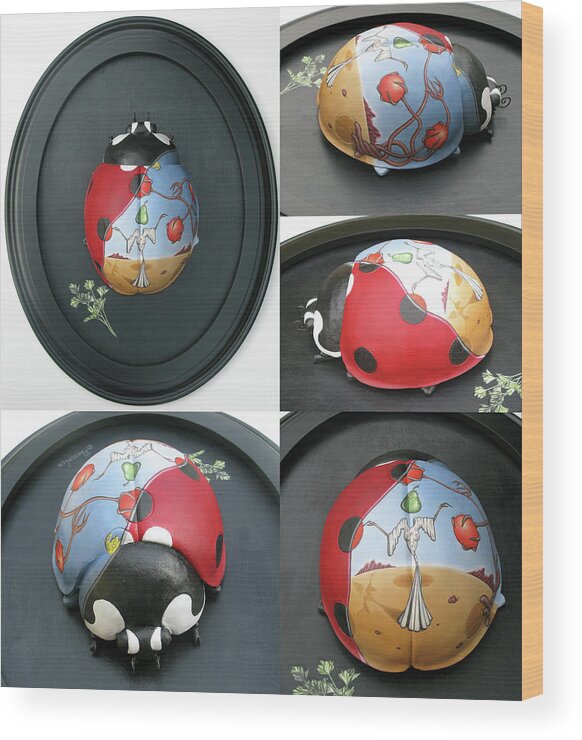  Wood Print featuring the painting Ladybug on the Half Shell by Paxton Mobley