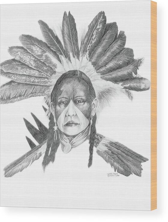 Lakota Wood Print featuring the painting Lakota Headdress by Wayne Pruse