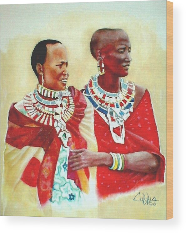 Maasai Wood Print featuring the painting Maasisters by G Cuffia