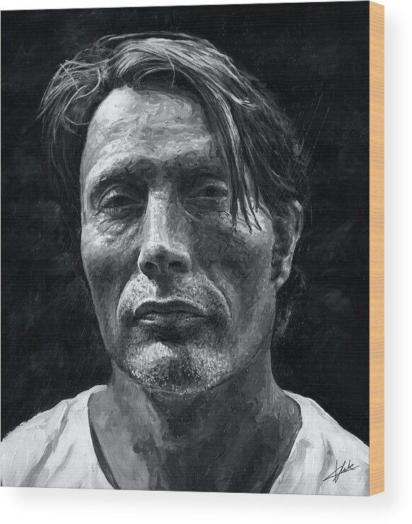 Mads Mikkelsen Wood Print featuring the painting Mads Mikkelsen by Christian Klute
