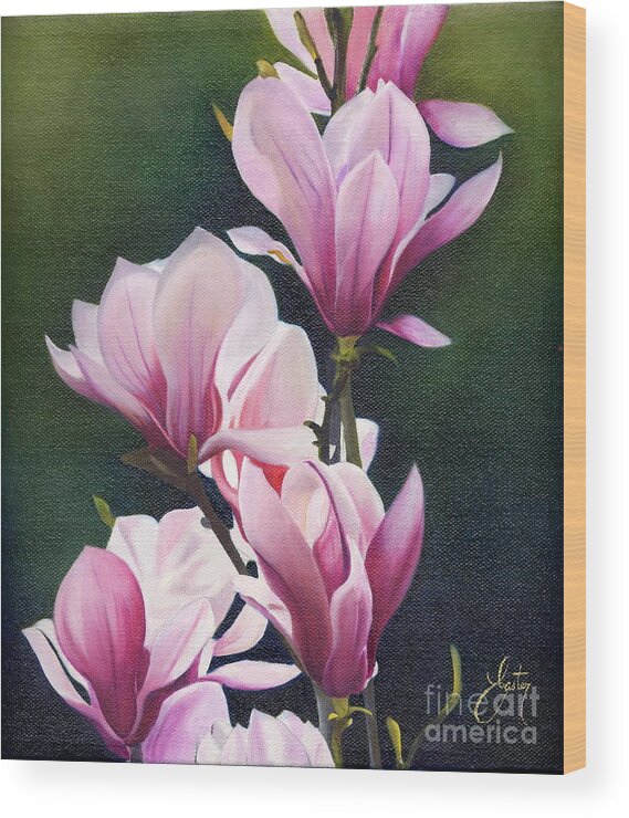 Flowers Wood Print featuring the painting Magnolia Celebration I by Daniela Easter