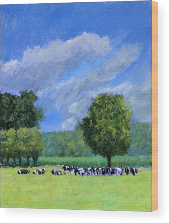 Cow Paintings Wood Print featuring the painting Mapleview Farms by David Zimmerman