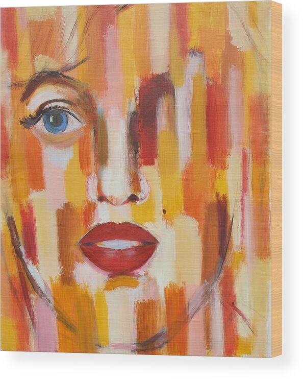 Contemporary Wood Print featuring the painting Marilyn Monroe /abstract colorful painting of Marylin Monroe blue eyes by Habib Ayat