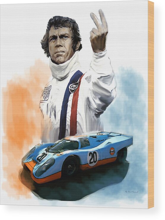Steve Mcqueen Paintings Wood Print featuring the painting Steve McQueen Le Mans by Iconic Images Art Gallery David Pucciarelli
