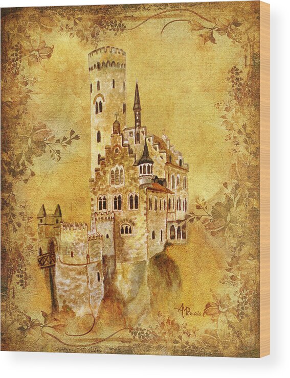 Castles Wood Print featuring the painting Medieval Golden Castle by Angeles M Pomata