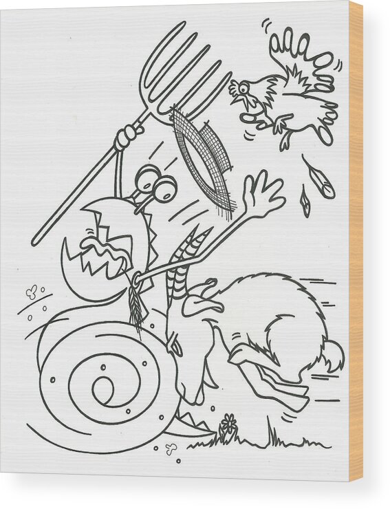 Farm Wood Print featuring the drawing Monster getting chased by Konni Jensen