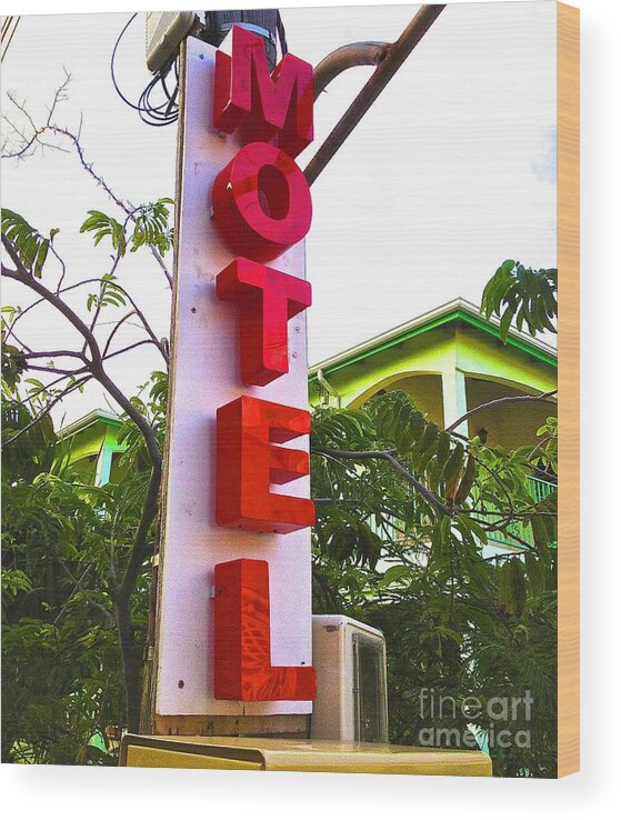 Sign Wood Print featuring the photograph Motel by Beth Saffer