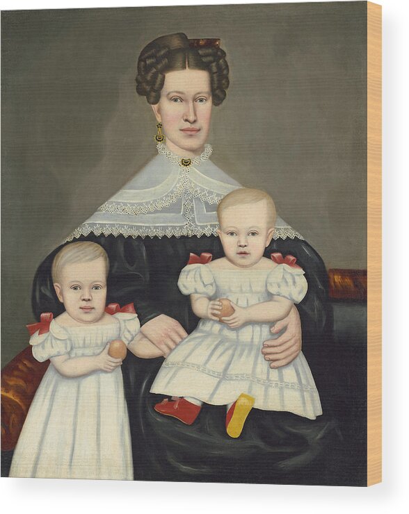 Art Wood Print featuring the painting Mrs Paul Smith Palmer and Her Twins by Erastus Salisbury Field