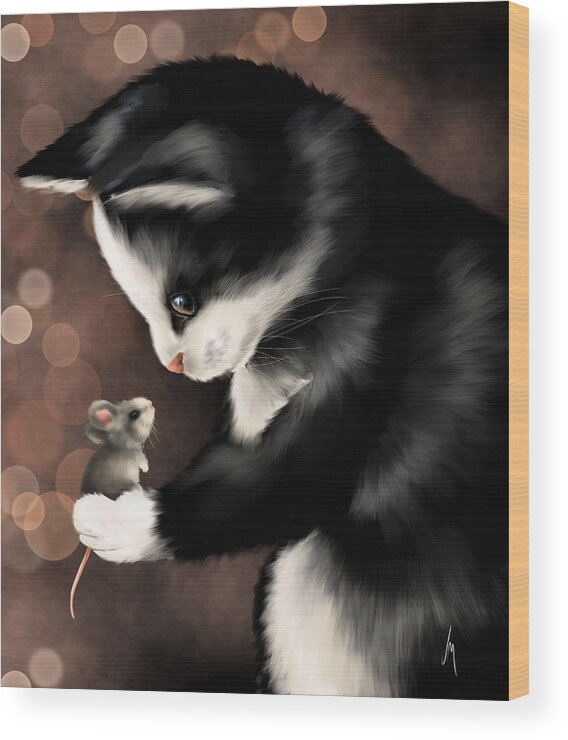 Friend Wood Print featuring the painting My little friend by Veronica Minozzi