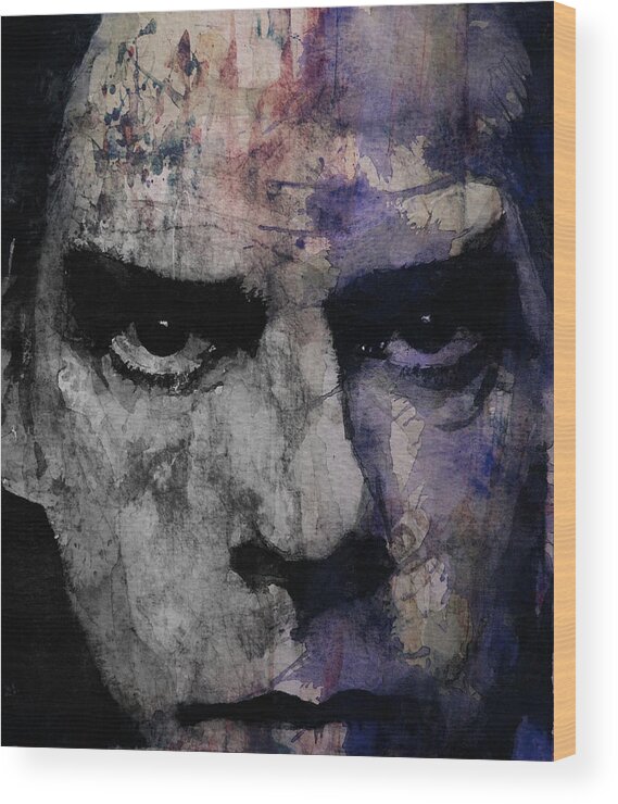 Nick Cave Wood Print featuring the painting Nick Cave Retro by Paul Lovering