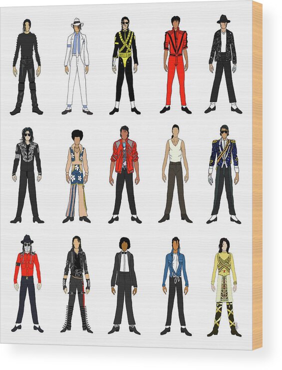 Michael Jackson Wood Print featuring the digital art Outfits of Michael Jackson by Notsniw Art