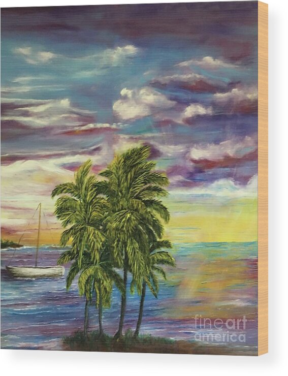 Brilliant Sunset Wood Print featuring the painting Palm Beach Lagoon by Michael Silbaugh