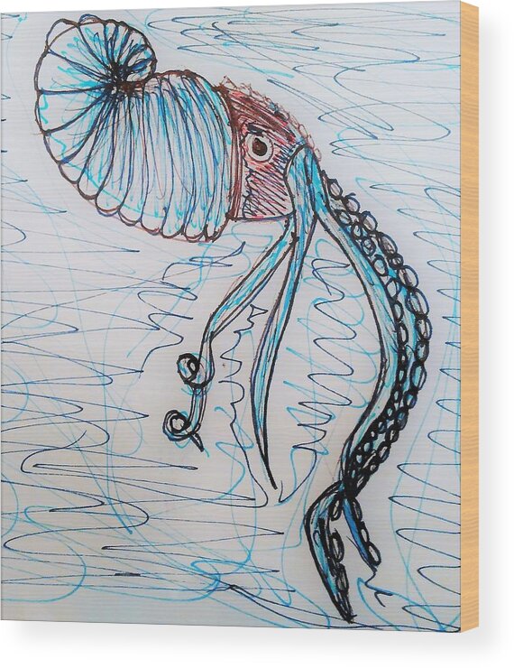 Paper Wood Print featuring the drawing Paper Nautilus by Andrew Blitman