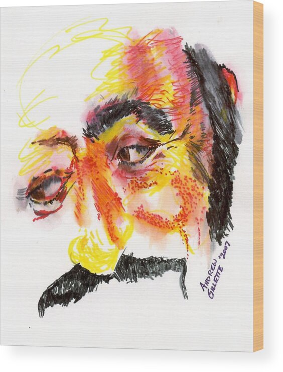 Luciano Pavarotti Wood Print featuring the drawing Pavarotti Sketch No. 1 by Andrew Gillette