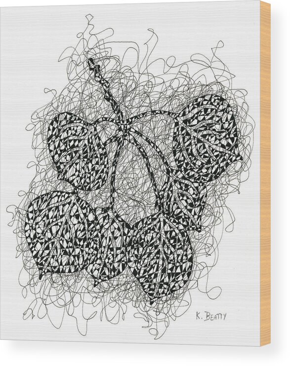 Pen Wood Print featuring the drawing Pen and Ink Drawing of Aspen Leaves by Karla Beatty