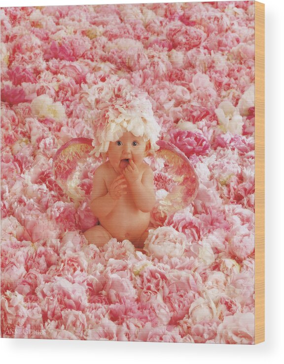 Angel Wood Print featuring the photograph Peony Angel by Anne Geddes